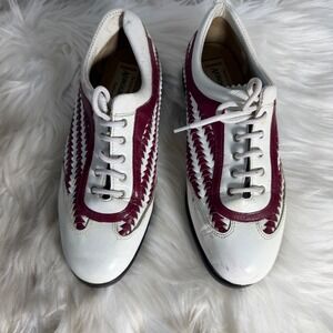 Aerogreen Womens Woven Leather Golf Shoes White Burgundy Made in Italy Size 6